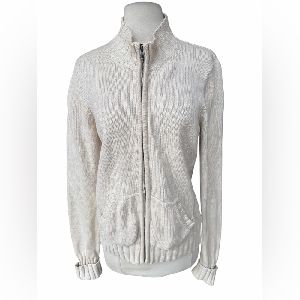 Y2K Gap Factory Outlet 100% Cotton Light Beige Full‎ Zip Cuffed Wrist Cardigan